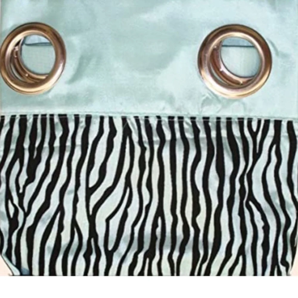 NWT One (1) Zebra Flocked Teal Grommet Top Curtain Fabric